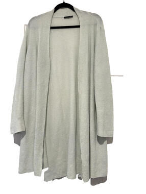 Eileen Fisher sz L green organic linen long open front cardigan sweater #3137